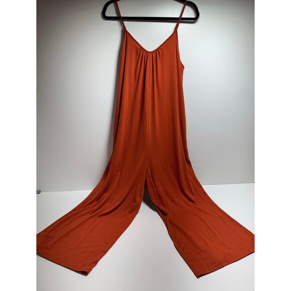 Anrabess Women’s Romper Jumpsuit Sz XL Harem Wide Leg Rust Color Spaghetti Strap - Picture 2 of 10